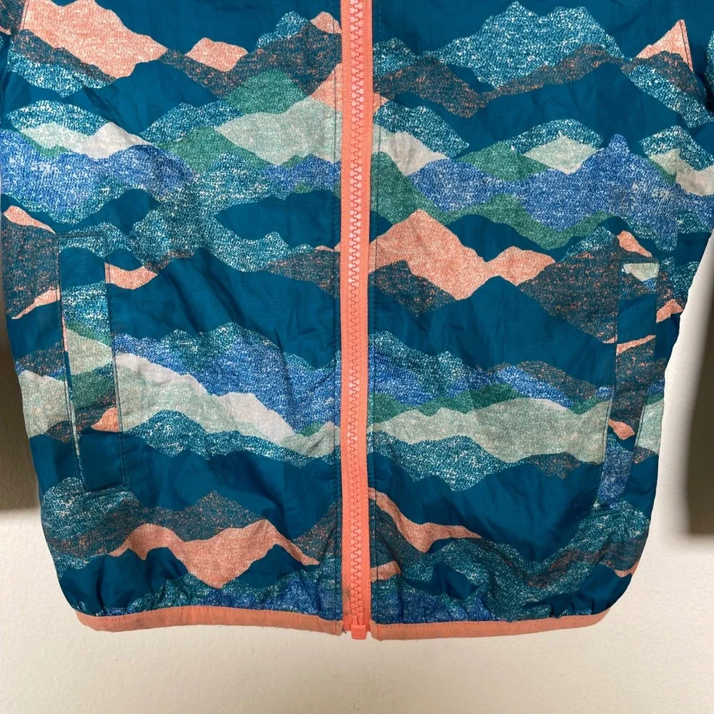 Lands' End Kids Windbreaker Rain Jacket XS 4-5 Blue Mountain Print Packable‎